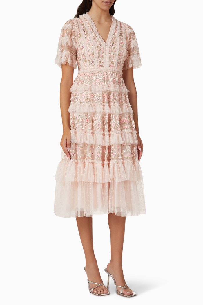 

Calathea Ruffle Midi Dress in Tulle, Pink