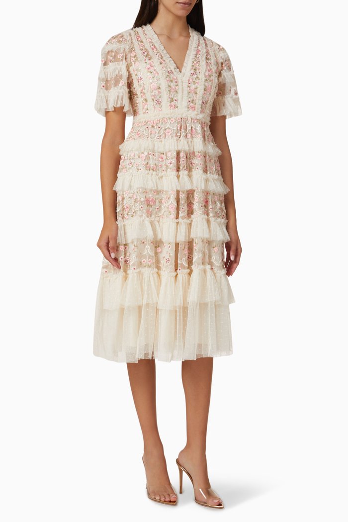 

Calathea Ruffle Midi Dress in Tulle, Neutral