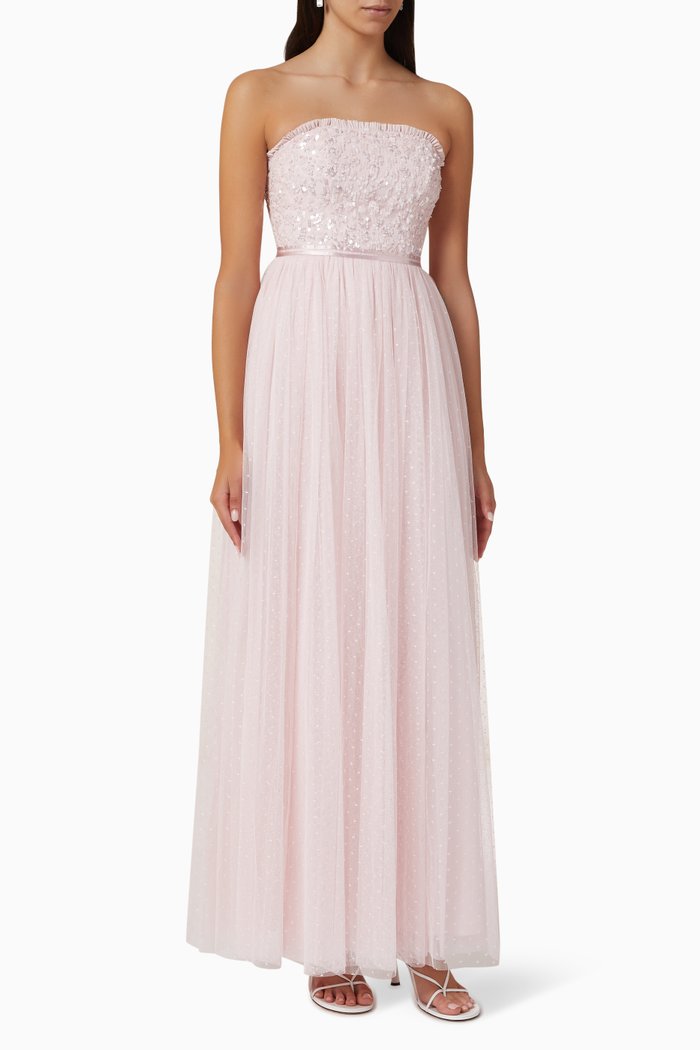 

Tempest Sequin Bodice Maxi Dress in Tulle, Pink