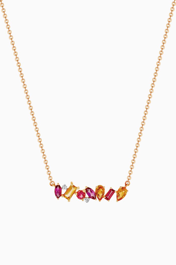 

Fireworks Sparks Coloured Gemstones & Diamond Bar Necklace in 18kt Rose Gold