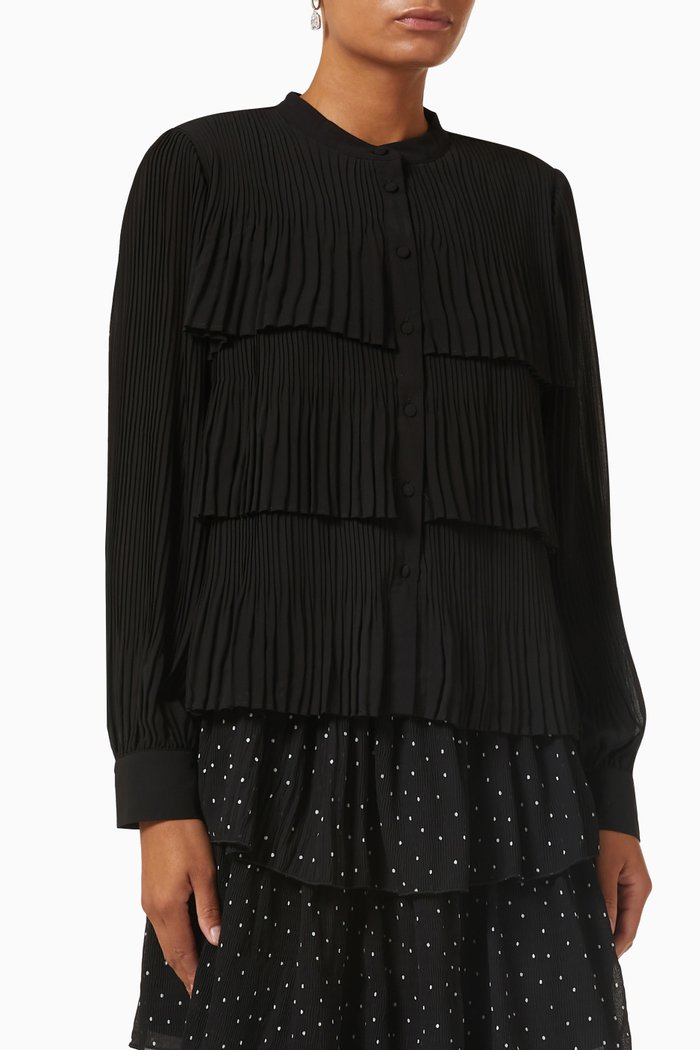 

Yaskalaya Pleated Tiered Shirt in Recycled-polyester, Black