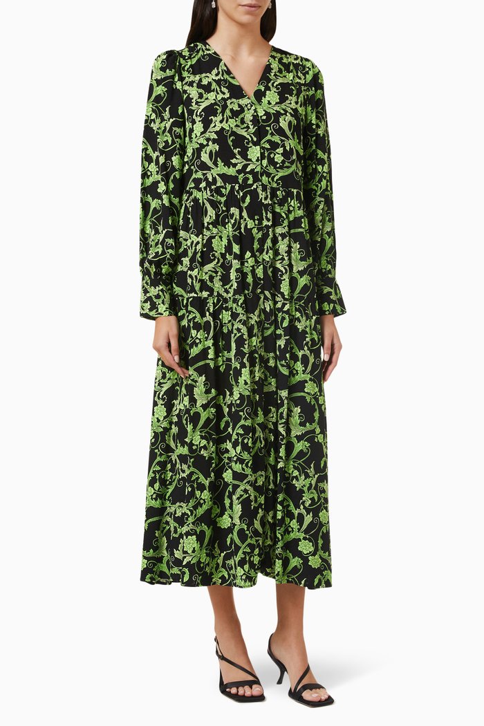 

Yasvasmo Printed Midi Shirt Dress in Viscose, Black