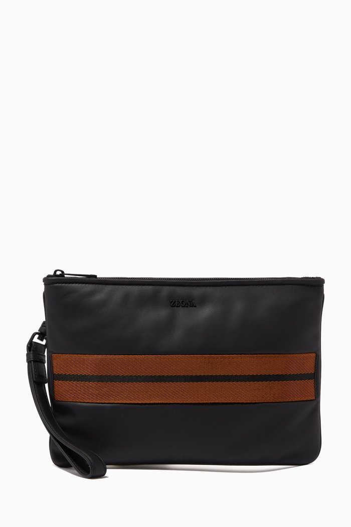 

Flat Zip Pouch in Leather, Brown