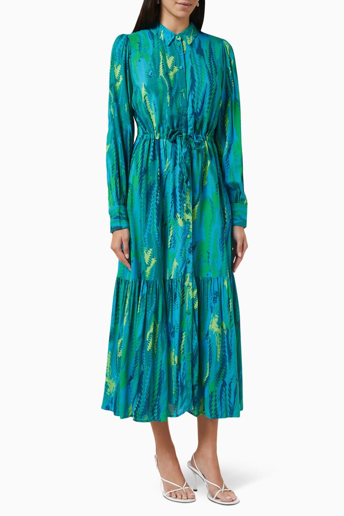 

Yasfero Printed Shirt Dress in Viscose, Blue