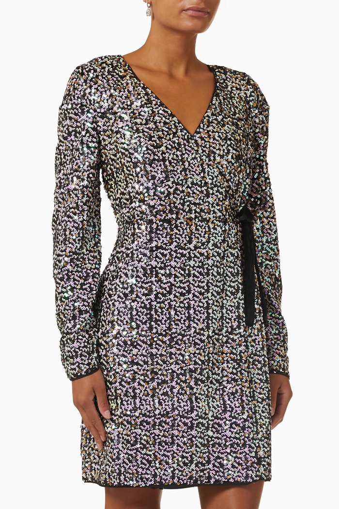 

Yasmultiseq Wrap Mini Dress in Sequins, Pink