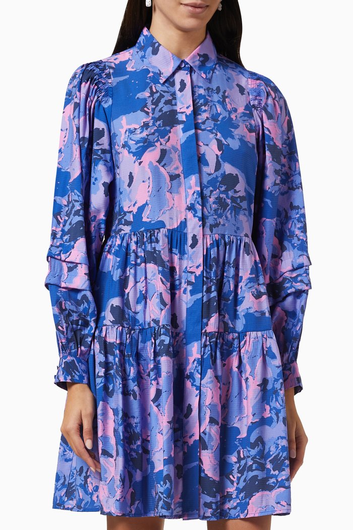 

Yasnillo Printed Mini Shirt Dress in Viscose, Blue