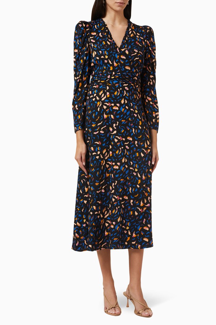 

Yasspilo Printed Midi Dress in Viscose, Black