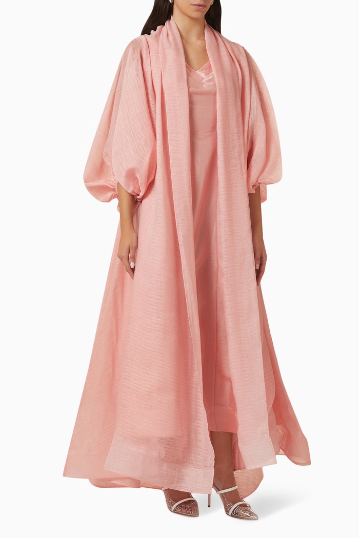 

Three-piece Abaya Set in Linen, Pink
