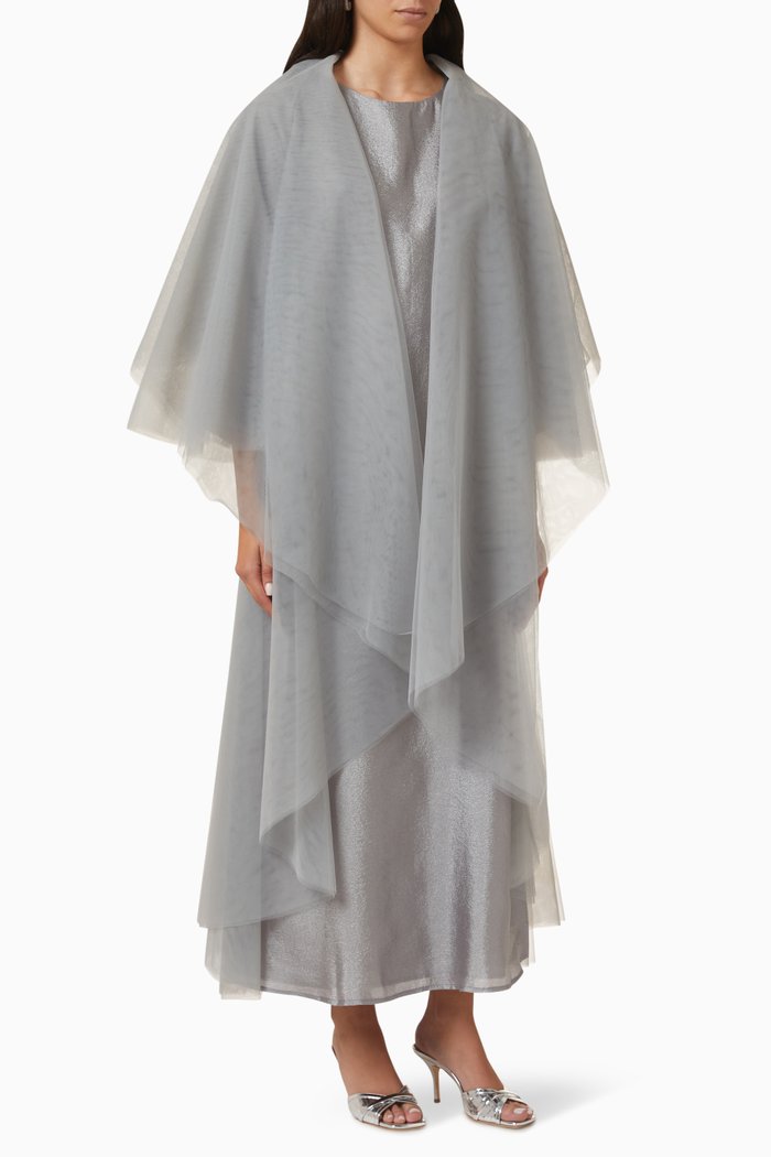 

Three-piece Abaya Set in Tulle, Grey
