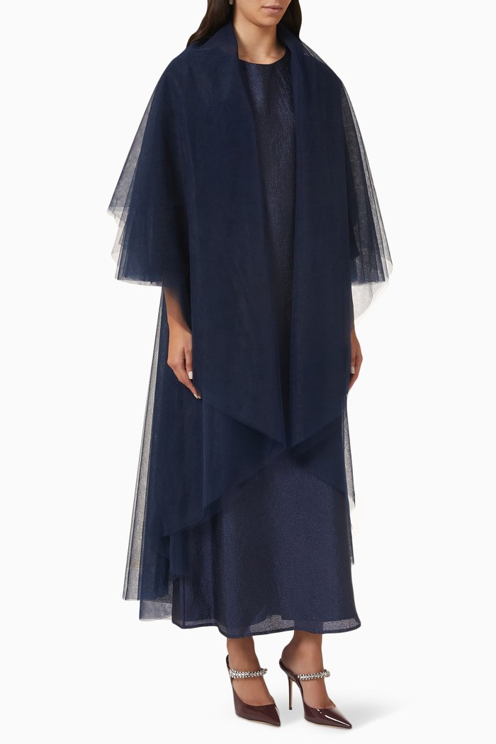 

Three-piece Abaya Set in Tulle, Blue
