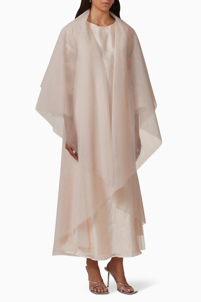 

Three-piece Abaya Set in Tulle, Pink