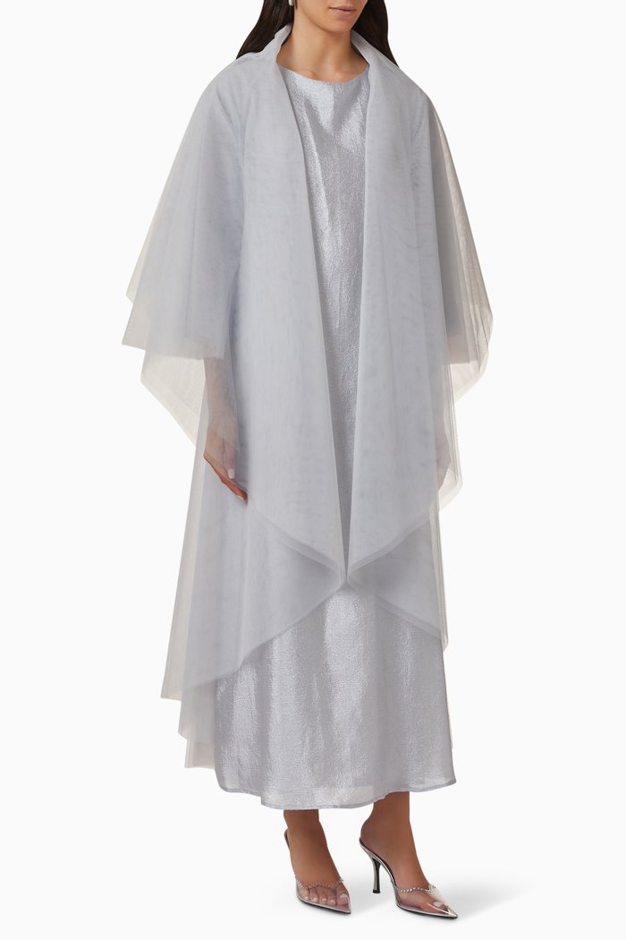 

Three-piece Abaya Set in Tulle, Grey