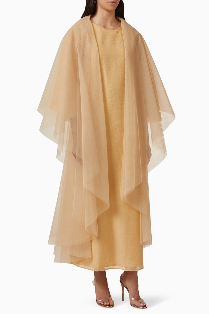 

Three-piece Abaya Set in Tulle, Orange