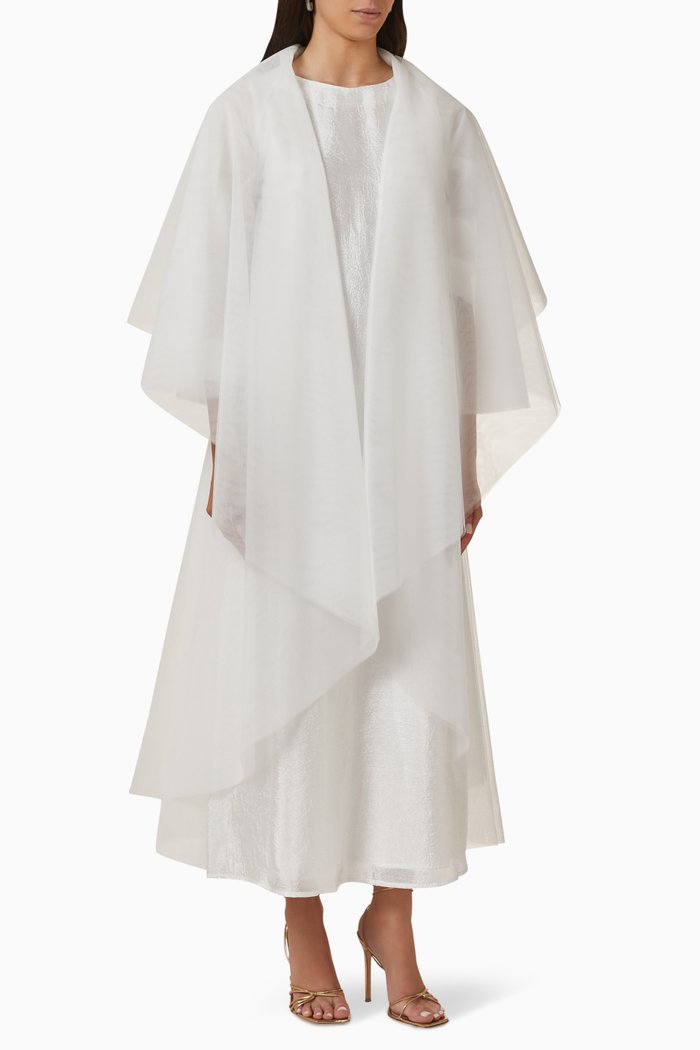 

Three-piece Abaya Set in Tulle, Neutral