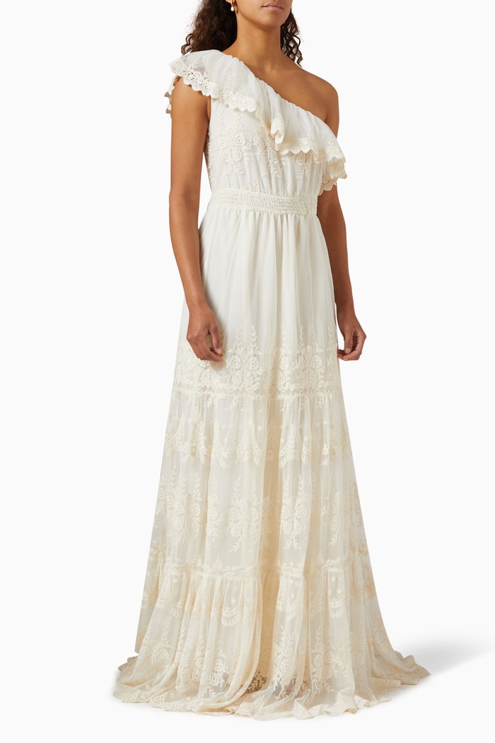 

Yasfeeleloise One-shoulder Embroidered Maxi Dress in Tulle, Neutral