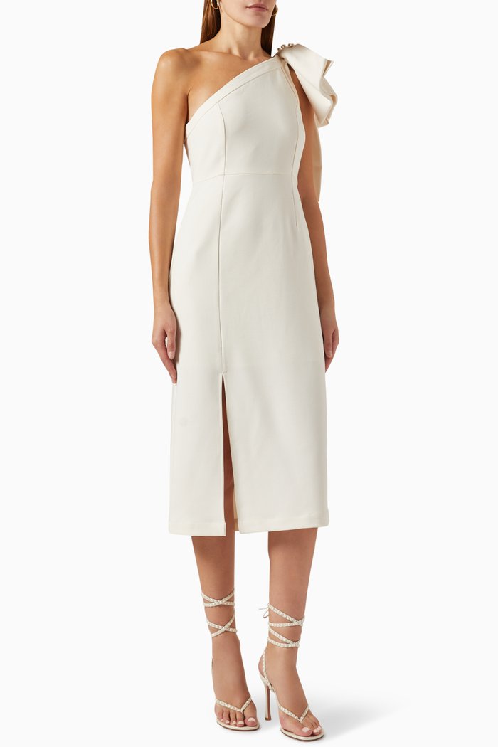 

Yaslizzie Midi Bow Dress in Crêpe, Neutral