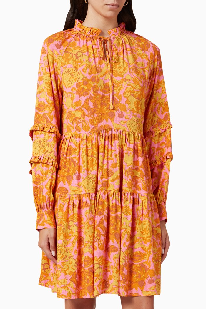 Yasazalo Printed Mini Dress in Viscose, Orange