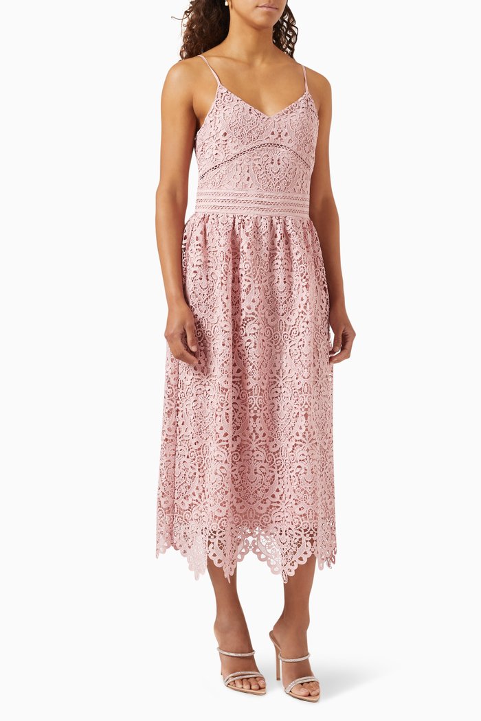 Yasliv Strap Midi Dress in Lace, Pink