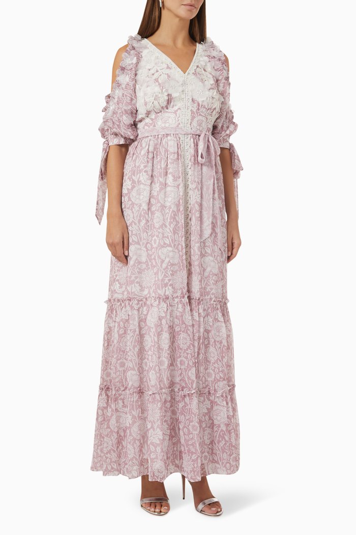 

Delia Cold-shoulder Kaftan in Cotton Gauze, Pink