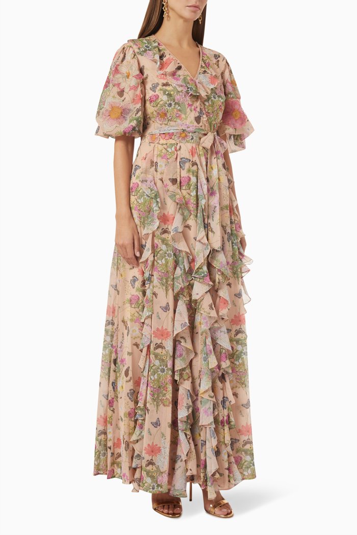 

Bouquet Ruffled Maxi Dress in Chiffon, Pink