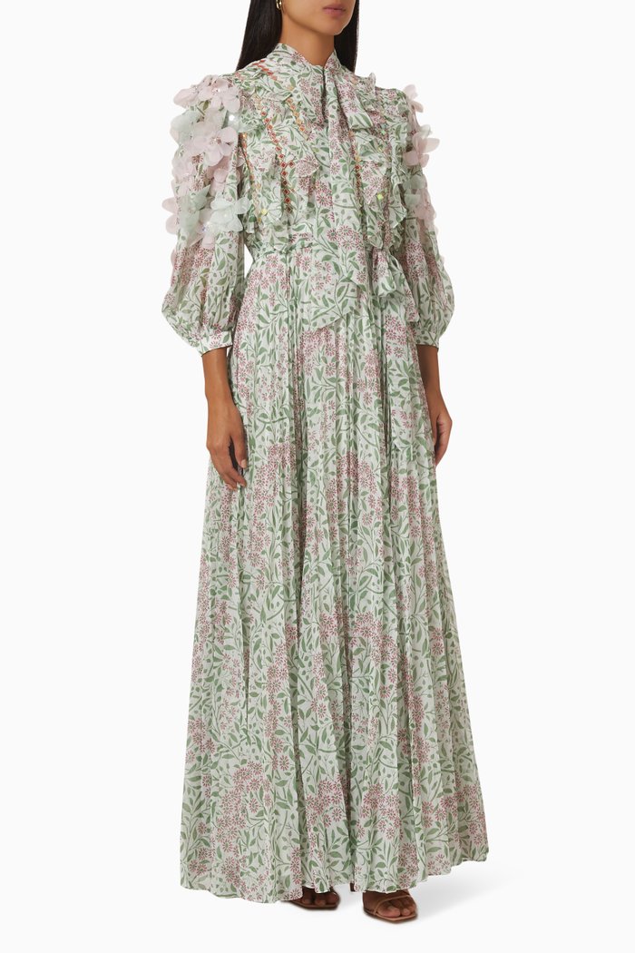 

Petit Pleated Maxi Dress in Chiffon, Pink