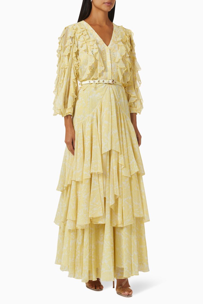 

Cascadia Ruffled Maxi Dress in Chiffon, Yellow