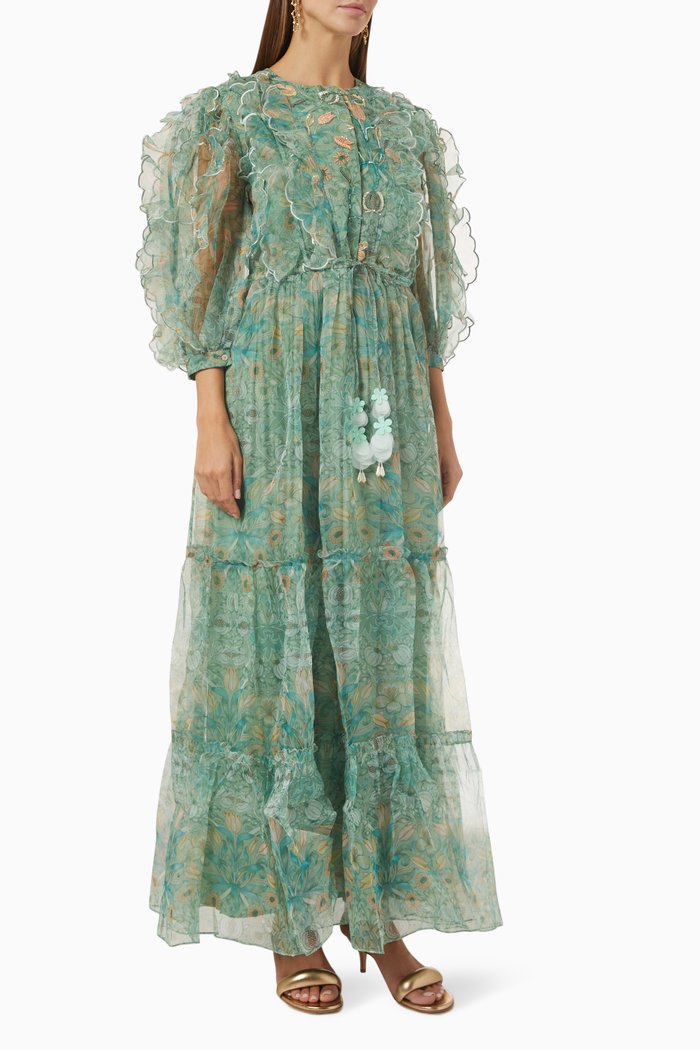 

Museo Kaftan in Semi-sheer Organza, Green