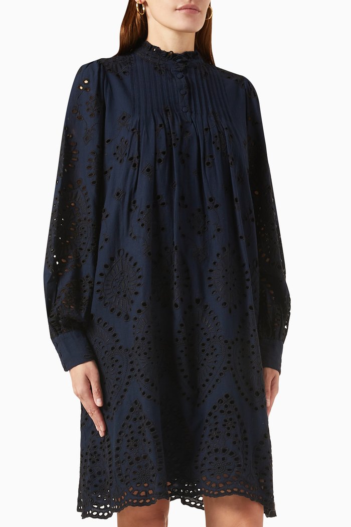 Yasoma Mini Dress in Organic Cotton, Blue