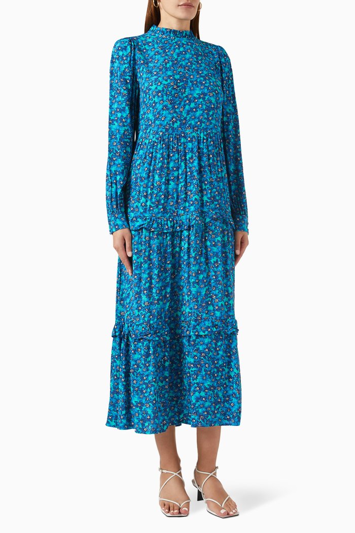 

Yaspolly Printed Midi Dress in Viscose, Blue