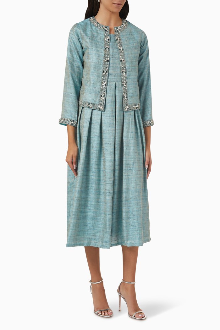 

Elizabeth Front Open Jacket with Bouffant Dress, Blue