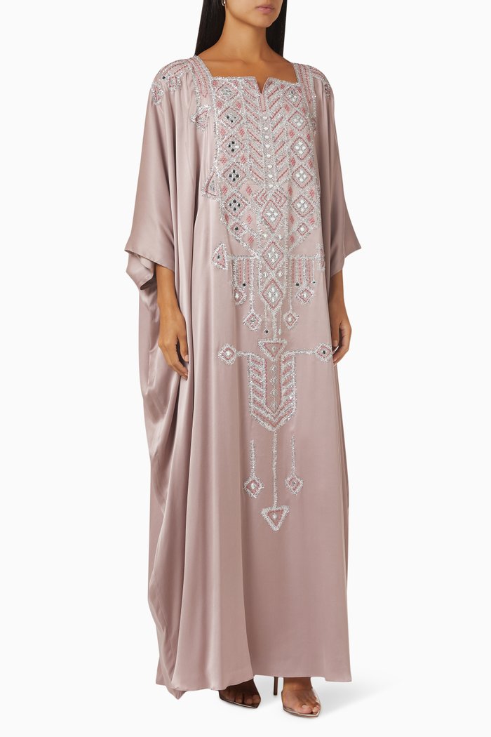 

Embellished Kaftan in Silk, Pink