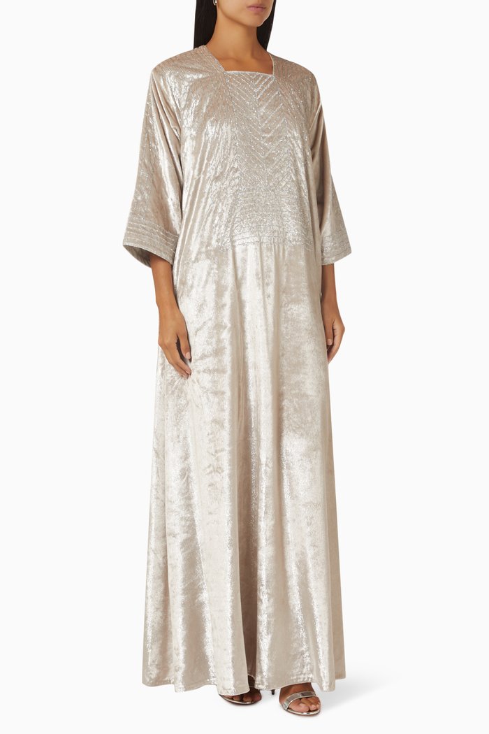 

Embroidered A-line Kaftan in Velvet, Gold