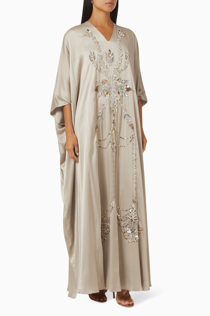 

Sequin-embellished Kaftan in Silk, Silver