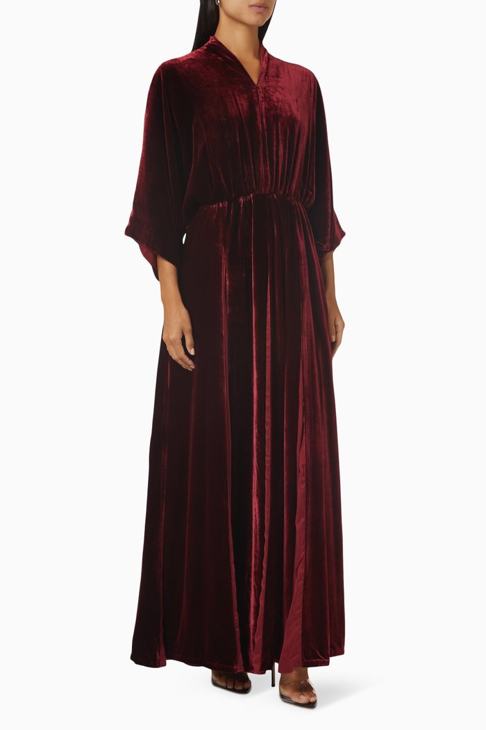 

Two-tone Gathered Kaftan in Viscose-silk, Red