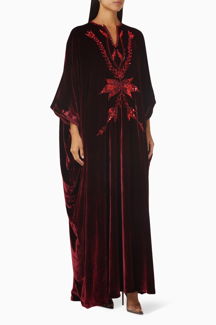 

Embellished Kaftan in Velvet, Red