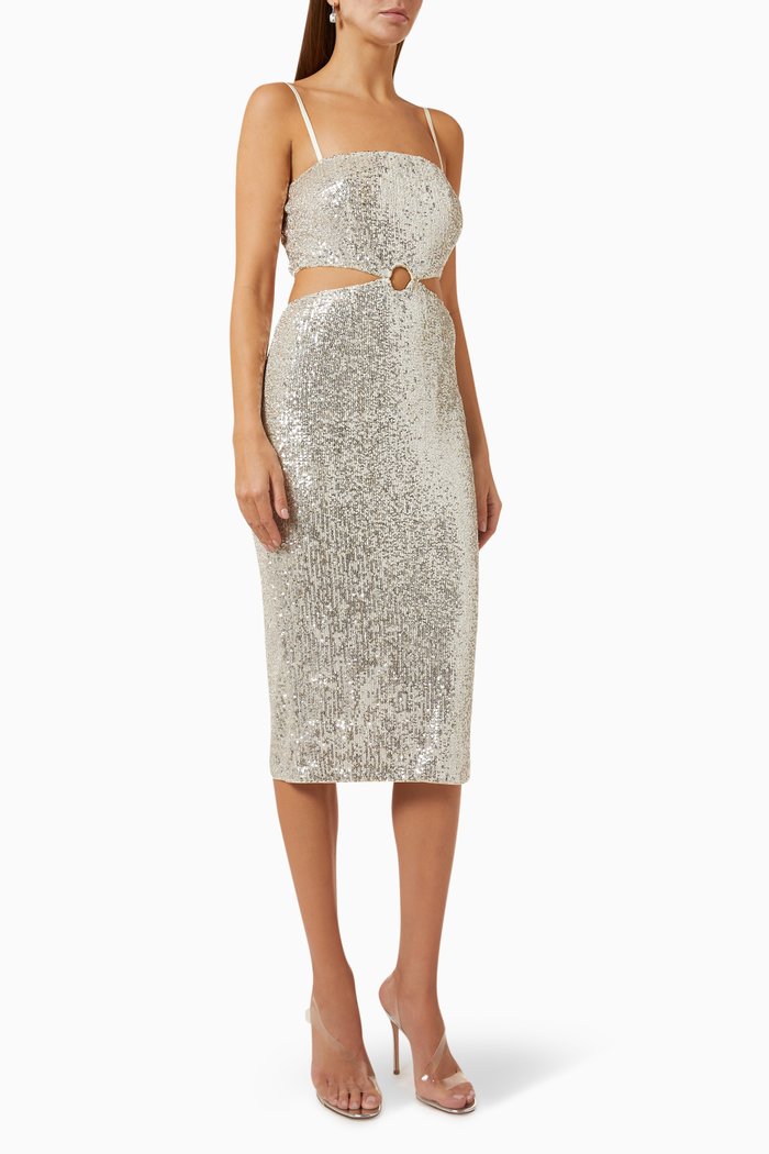 

Jillian Midi Dress in Sequinned Crêpe, Silver
