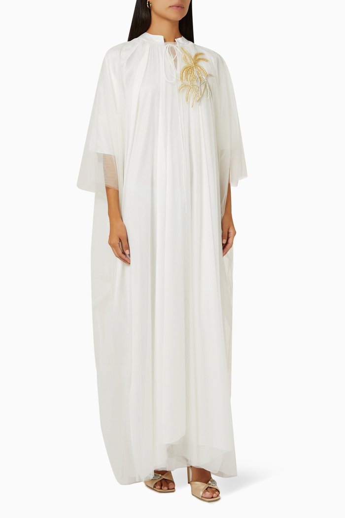 

Embroidered Maxi Dress Set in Tulle, Neutral