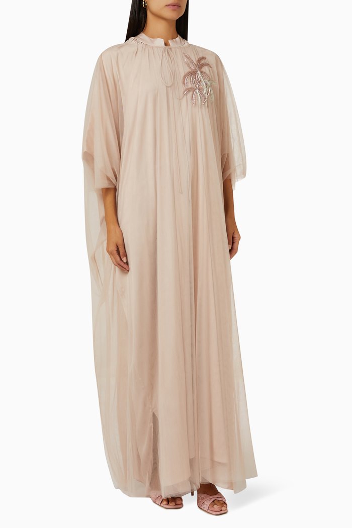 Embroidered Maxi Dress Set in Tulle, Pink