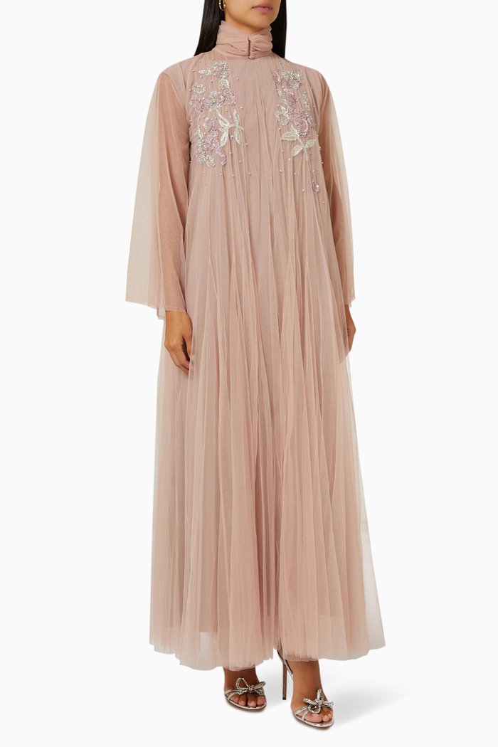 

Layered Embellished Maxi Dress Set in Tulle, Pink