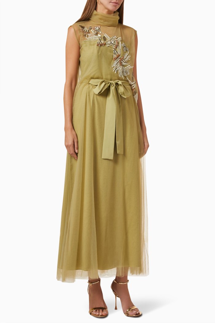 

Embellished Dress Set in Tulle, Green