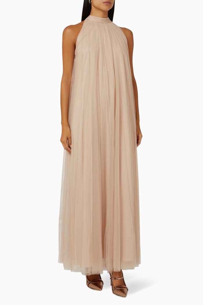 

Gathered Halter-neck Maxi Dress in Tulle, Pink