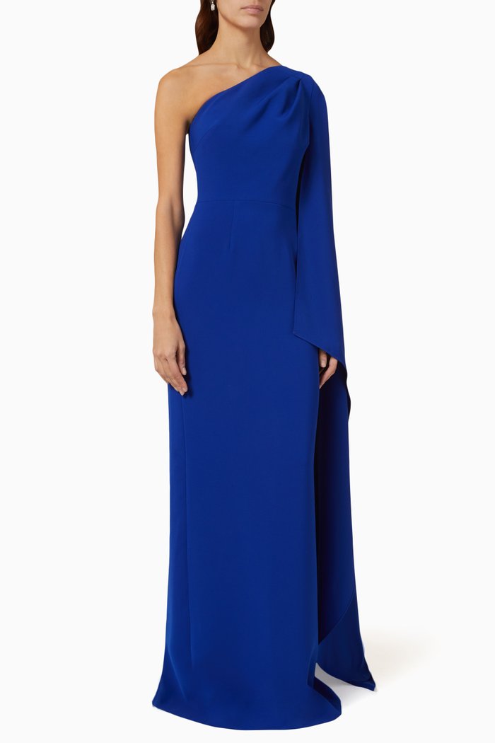 

Exaggerated One-shoulder Gown in Crêpe, Blue