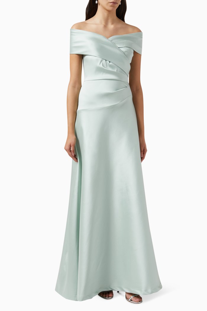 

Gazar Off-shoulder Gown in Stretch Taffeta, Green