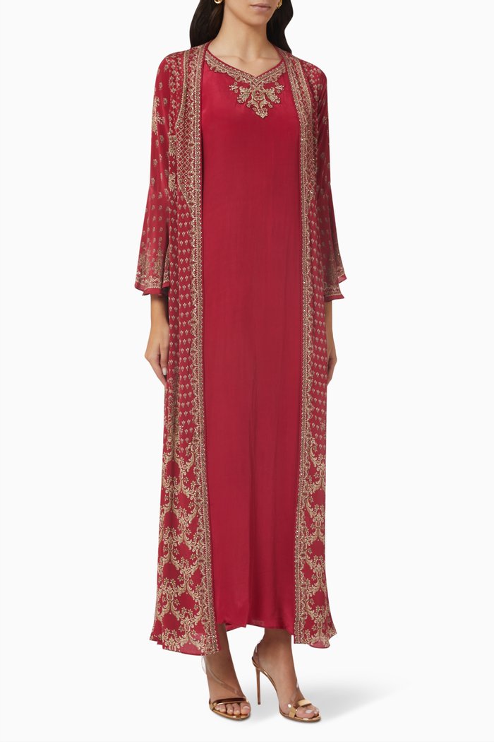 

Embellished Kaftan & Dress Set, Red