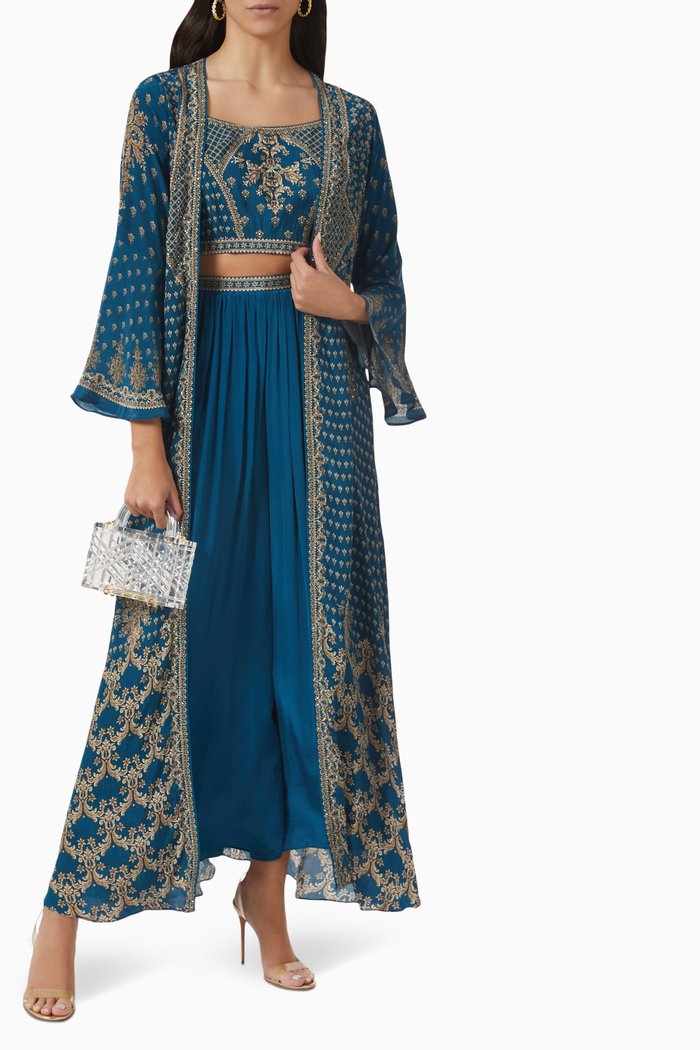 Embellished Kaftan Set, Blue