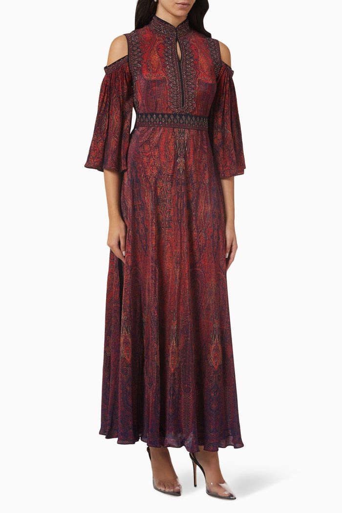 

Embellished Cold-shoulder Kaftan, Brown