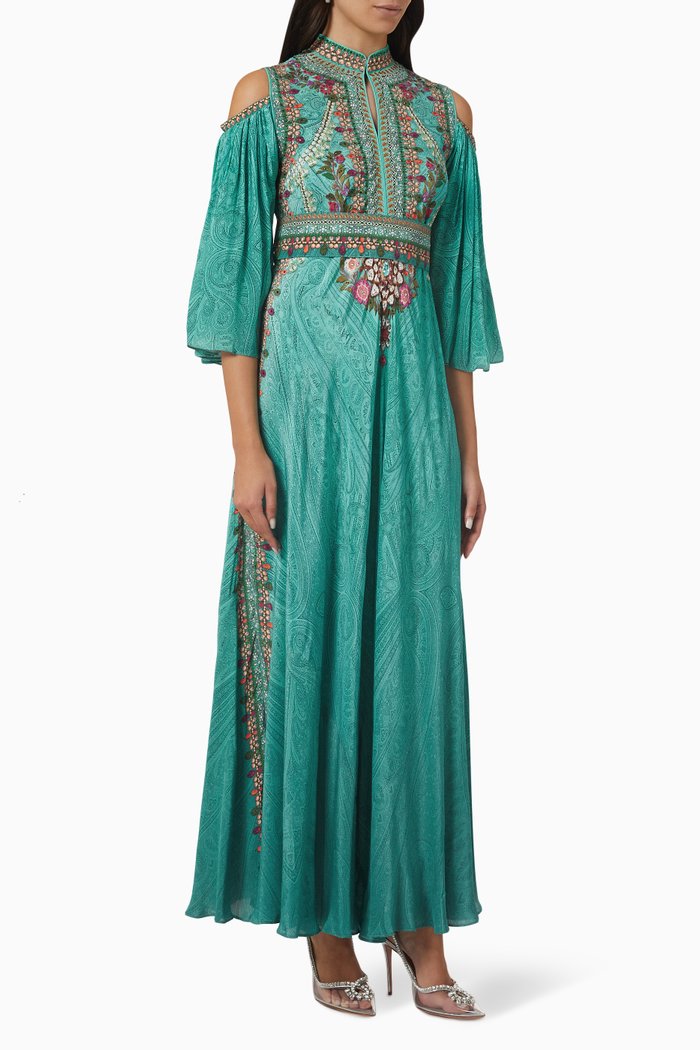 

Embellished Cold-shoulder Kaftan, Blue