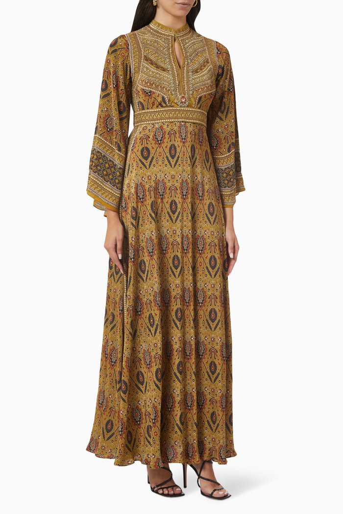 

Long-sleeve Belted Kaftan, Neutral