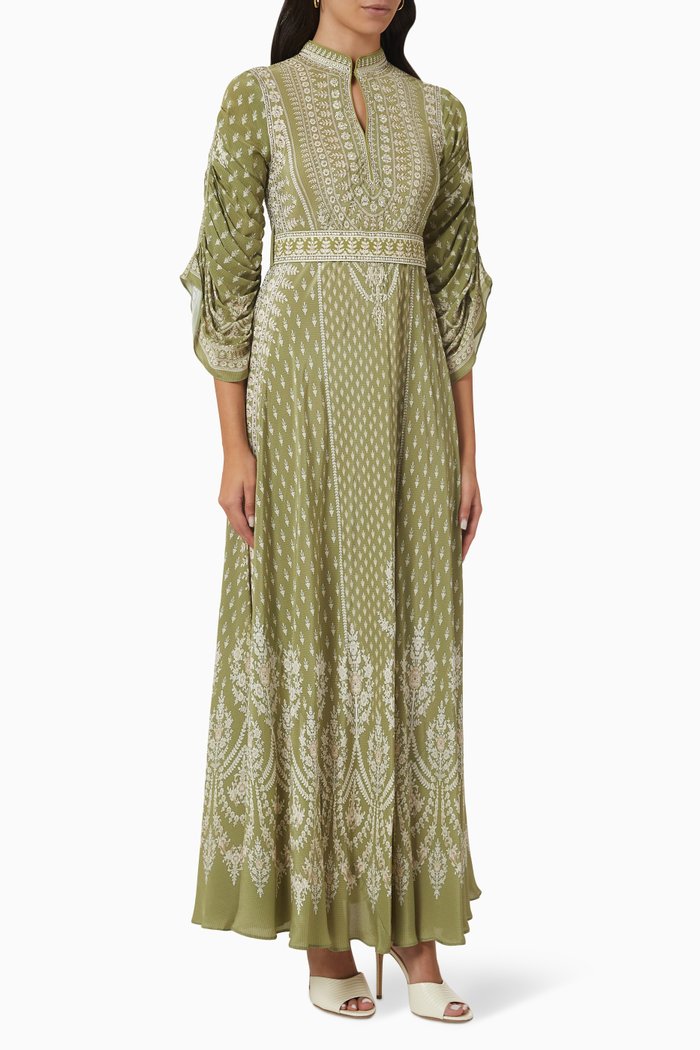 

Draped-sleeve Belted Kaftan, Green