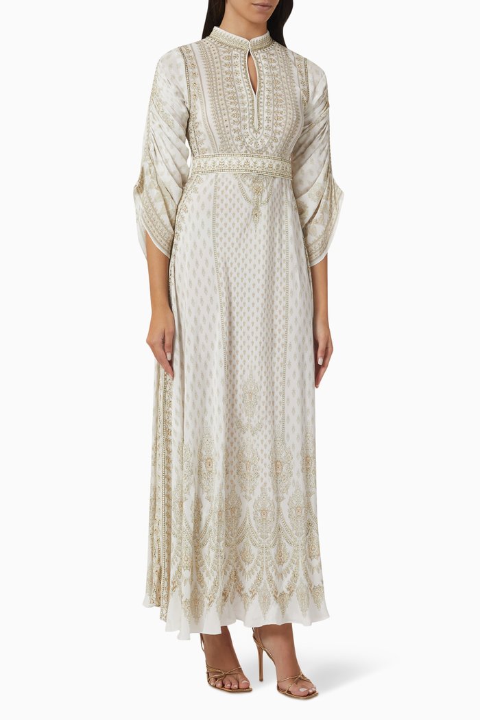 

Draped-sleeve Belted Kaftan, White